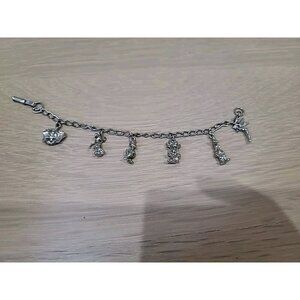 Charm Bracelet Vtg Walt Disney Characters 1990’s Silver Tone Dumbo Tink Mickey‎